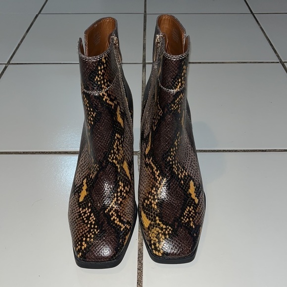 Franco Sarto Snakeskin Block Heel Square Toe Generous Bootie. - Picture 7 of 14